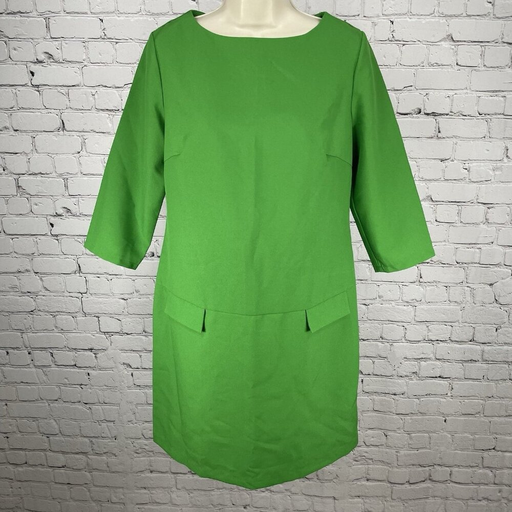 Maurini Green 3/4 Sleeve Unlined Zipped Shift Knee Length Dress Size Large L